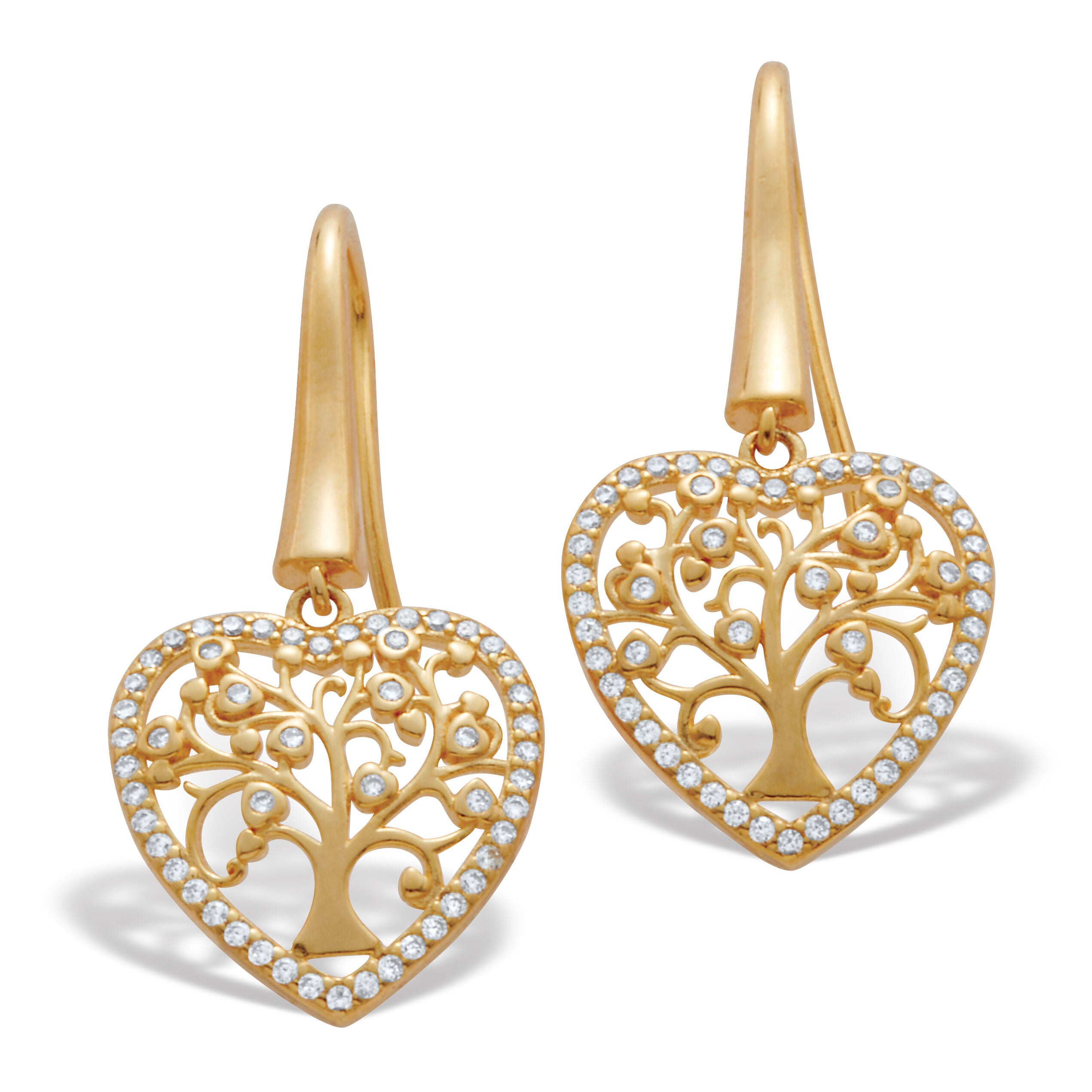 Cubic Zirconia Gold Plated Tree Earrings, WHITE, hi-res image number 0