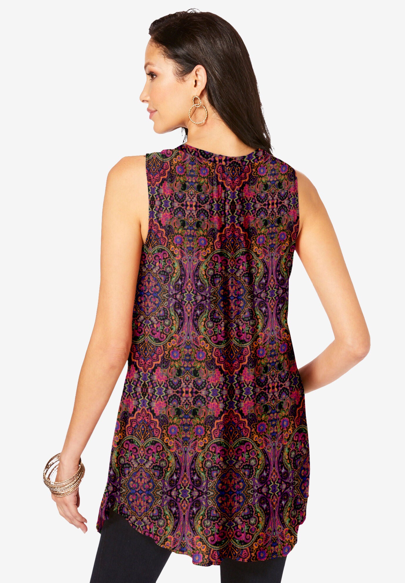 Sleeveless Angelina Tunic, BLACK CHRYSANTHEMUM PRINT, alternate image number 2