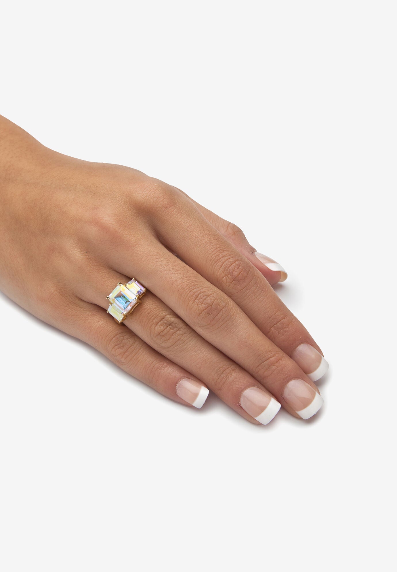 Gold-Plated Emerald Cut And Aurora Borealis Cubic Zirconia Ring Jewelry, , alternate image number 2