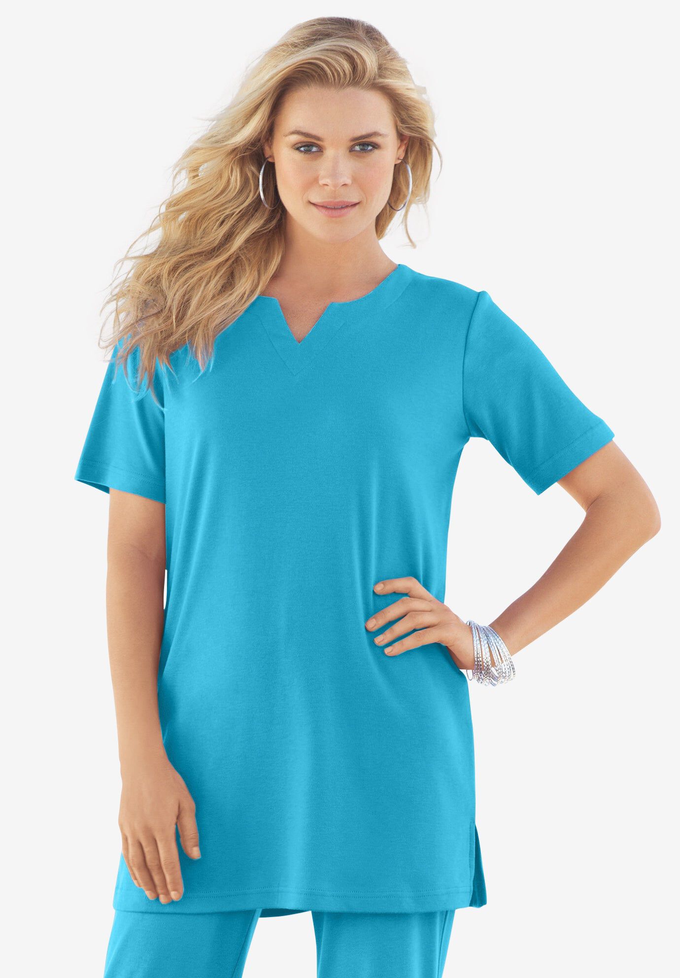 Plus Size Soft Knit Tunic with Notch Neckline