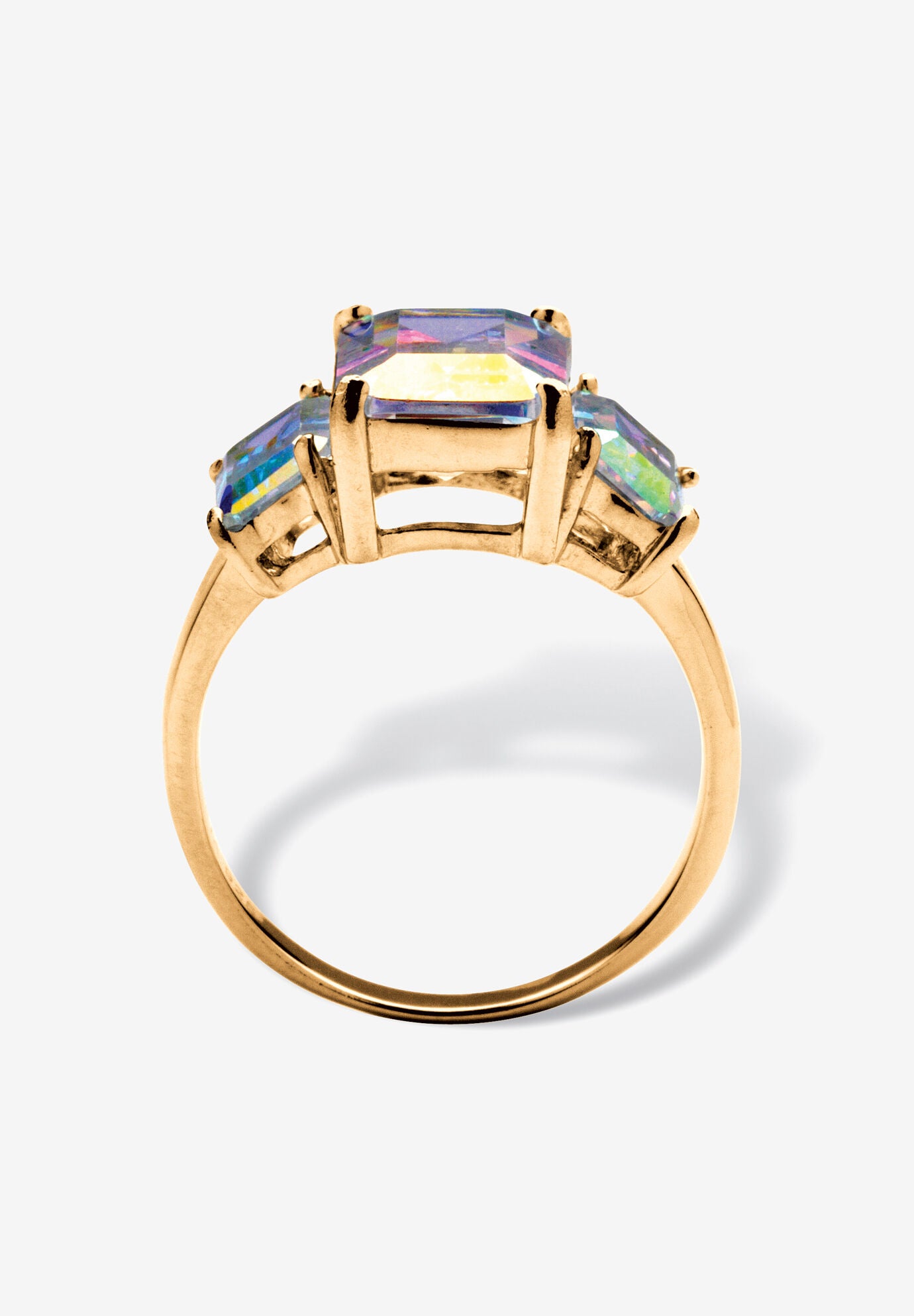 Gold-Plated Emerald Cut And Aurora Borealis Cubic Zirconia Ring Jewelry, , on-hover image number 1