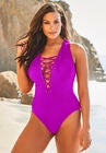 Lace Up One Piece Swimsuit, VERY FUCHSIA, hi-res image number null