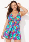 Twist Front V-Neck Swimdress, HULA PALM, hi-res image number null