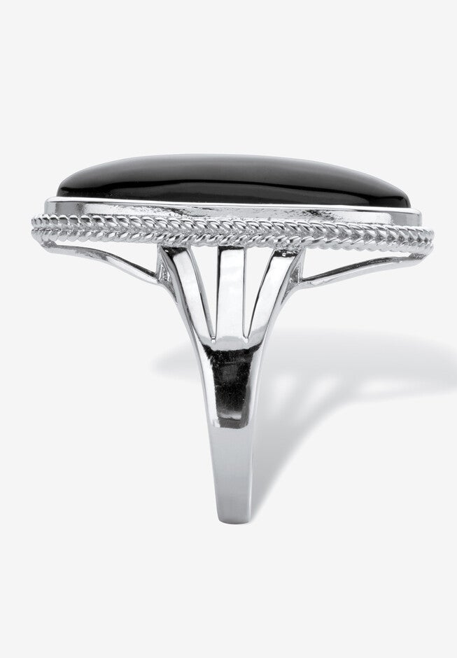 Sterling Silver Natural Black Onyx Split Shank Ring, , on-hover image number null