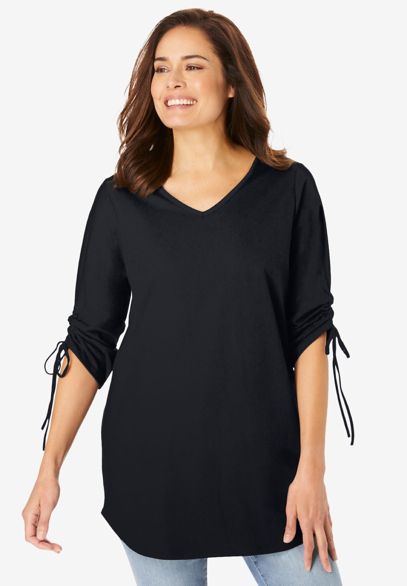 Side-Tie Sleeve Tunic, BLACK, hi-res image number 0