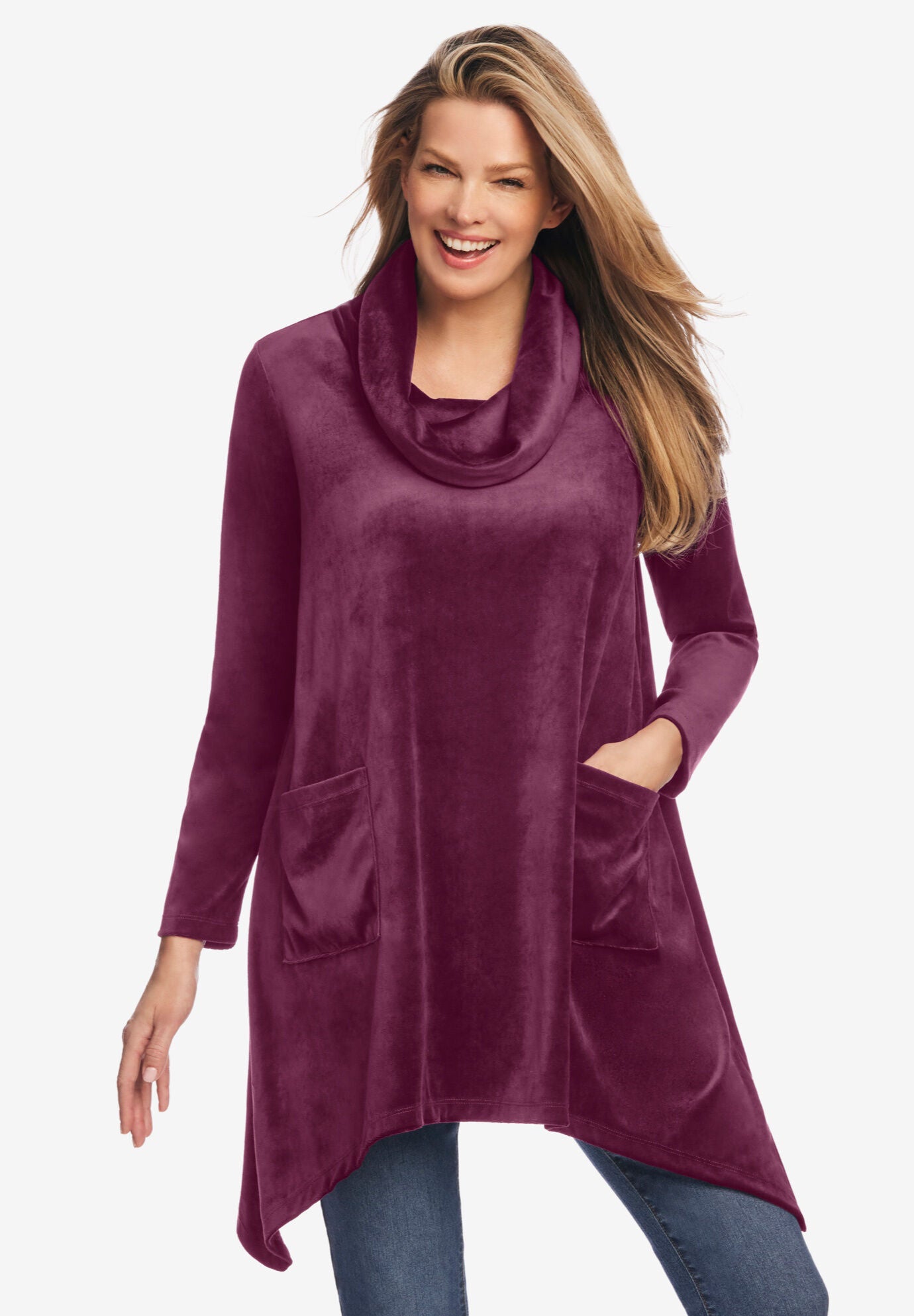 Velour Cowl Neck Pocket Tunic, , alternate image number 3