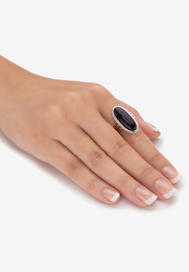 Sterling Silver Natural Black Onyx Split Shank Ring, , alternate image number null