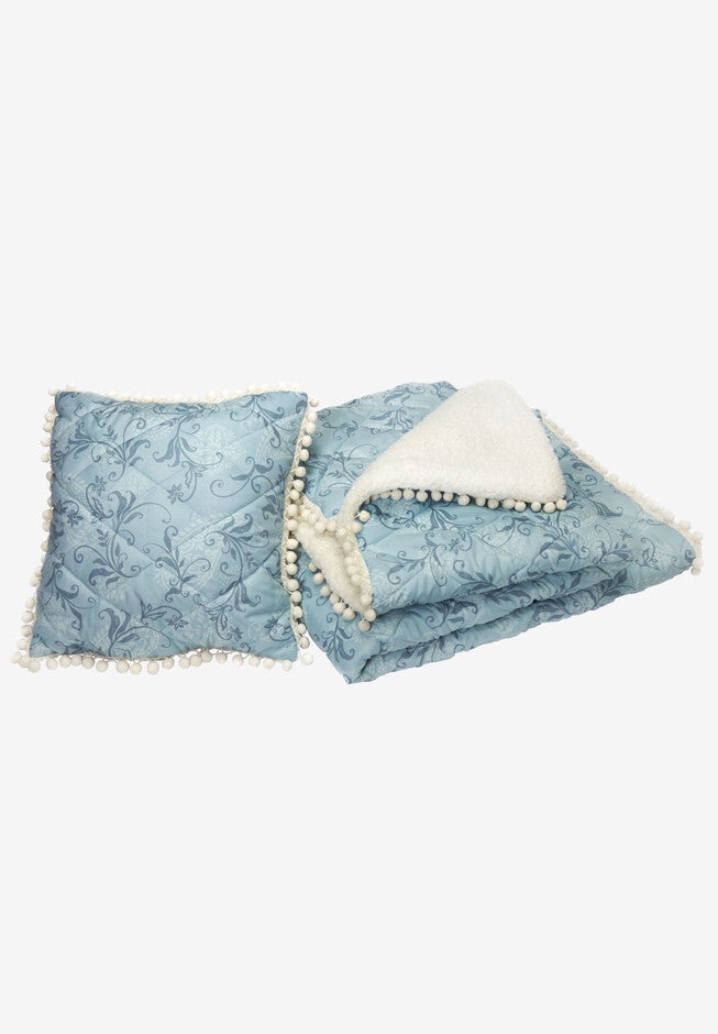 Pom-Pom Throw & Pillow Set, GREY SCROLL, hi-res image number 0