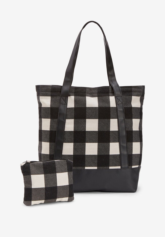 2-Piece Tote and Pouch, IVORY BUFFALO PLAID, hi-res image number 0