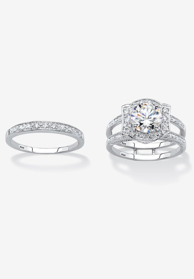 Cubic Zirconia Round Bridal Ring Set in Platinum over Sterling Silver, , alternate image number null