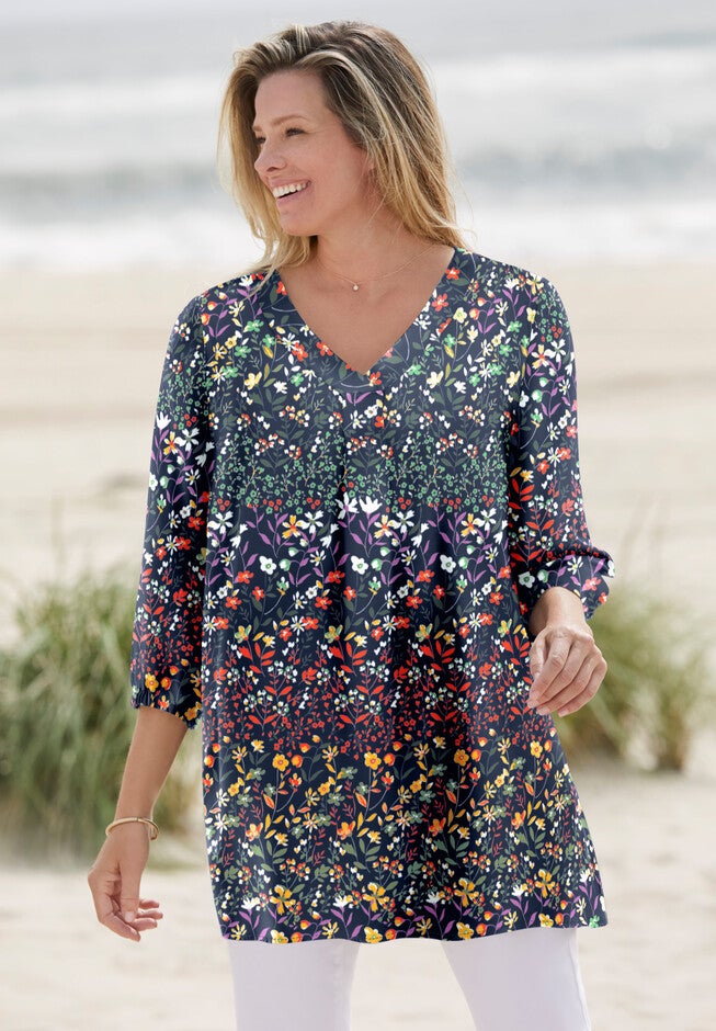 Three-Quarter Sleeve Pleat-Front Tunic, , alternate image number null