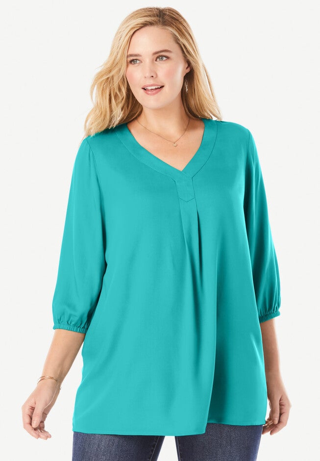 Three-Quarter Sleeve Pleat-Front Tunic, , alternate image number null