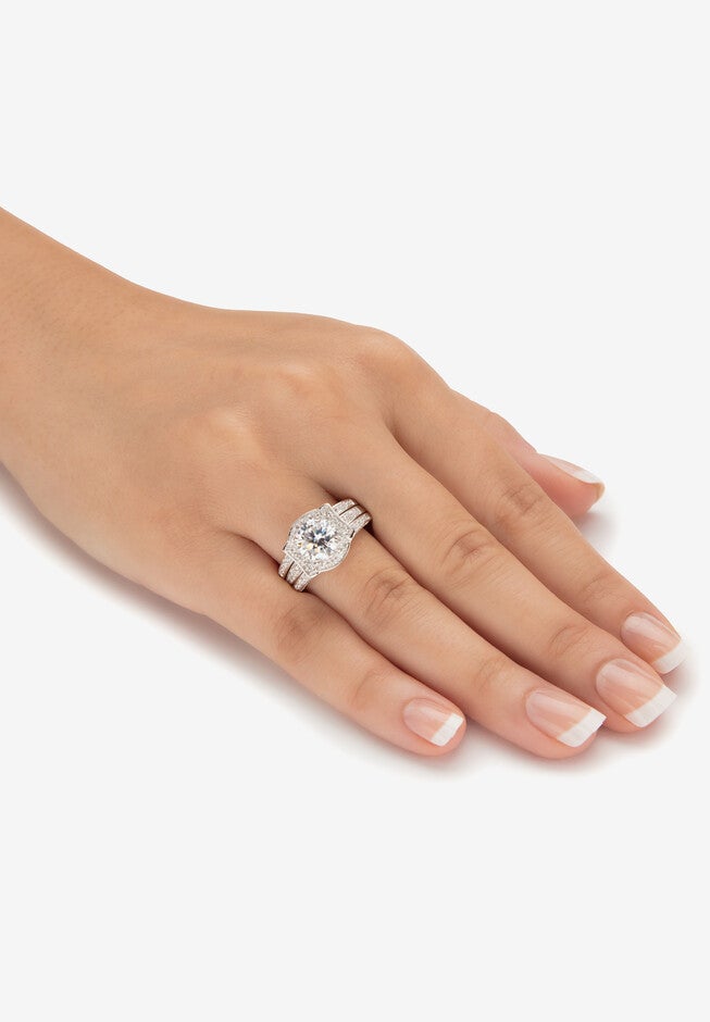 Cubic Zirconia Round Bridal Ring Set in Platinum over Sterling Silver, , alternate image number null