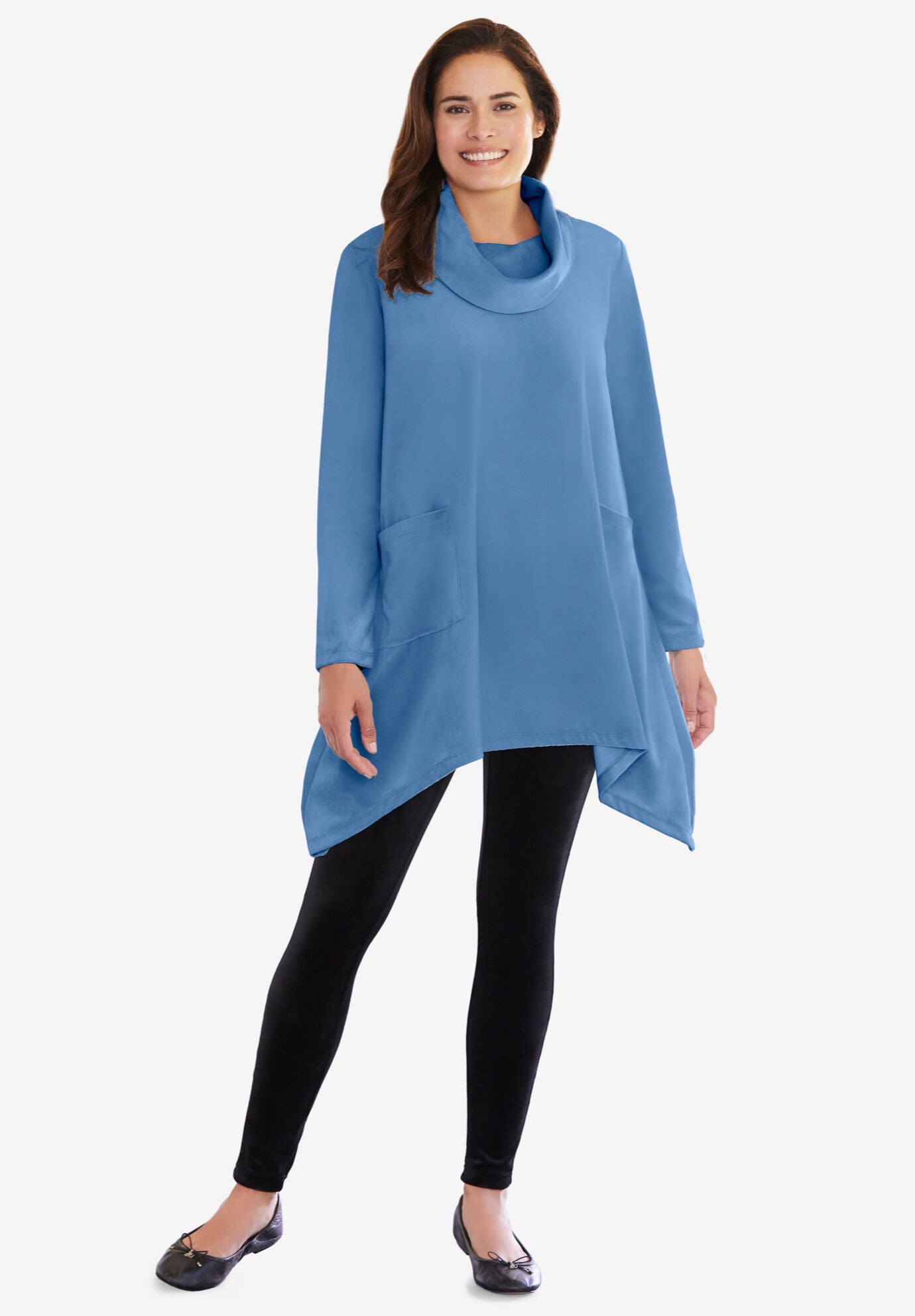 Velour Cowl Neck Pocket Tunic, , alternate image number 2