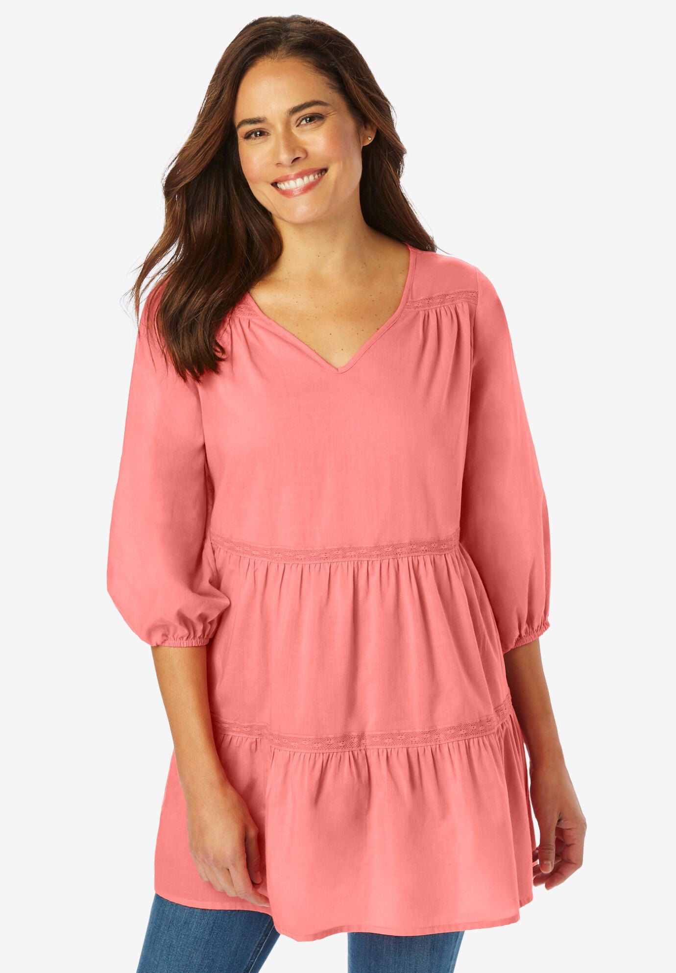 Crochet Tier Tunic, SWEET CORAL, hi-res image number 0