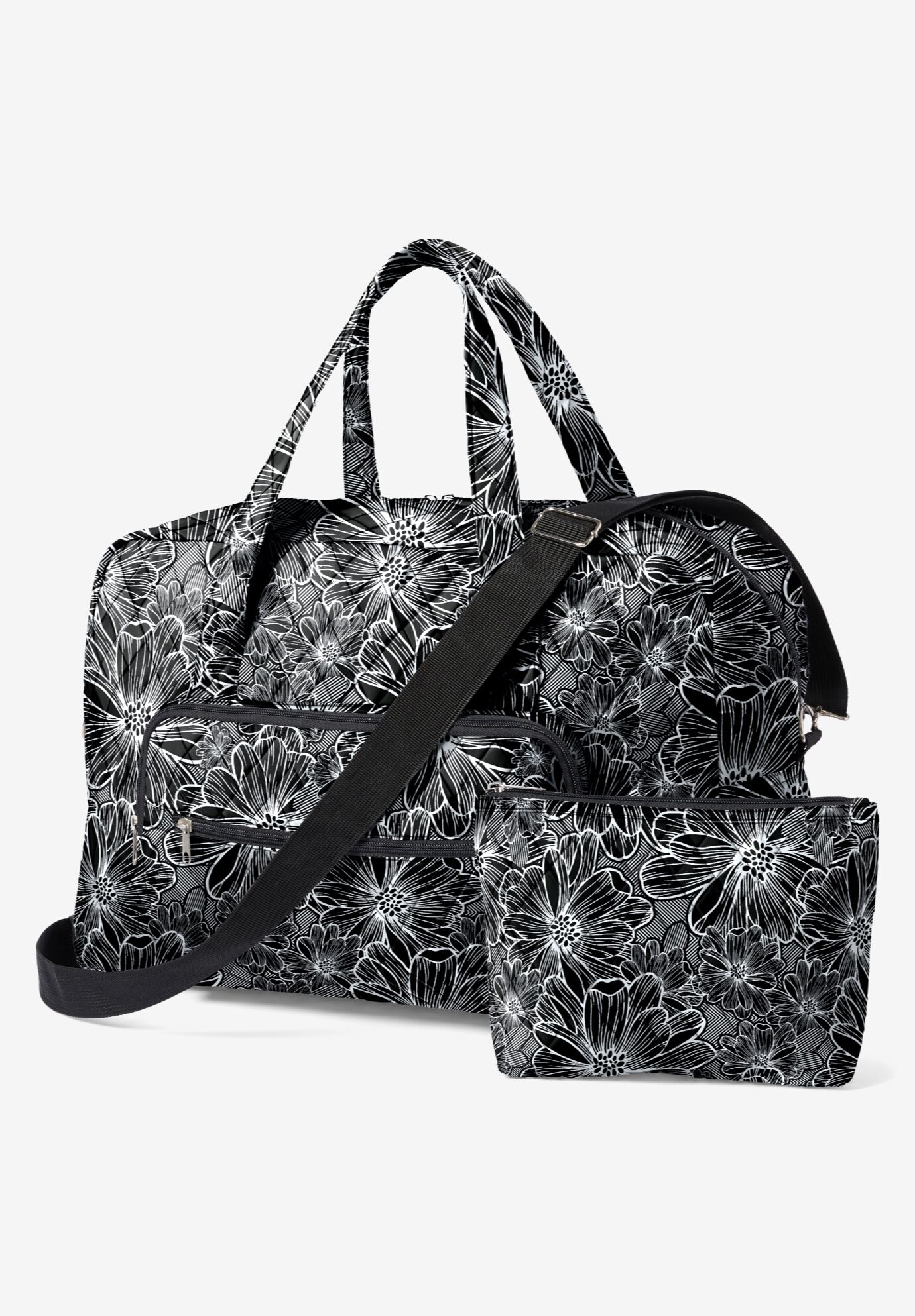 2-Piece Quilted Weekender Set, BLACK SKETCH FLORAL, alternate image number 1