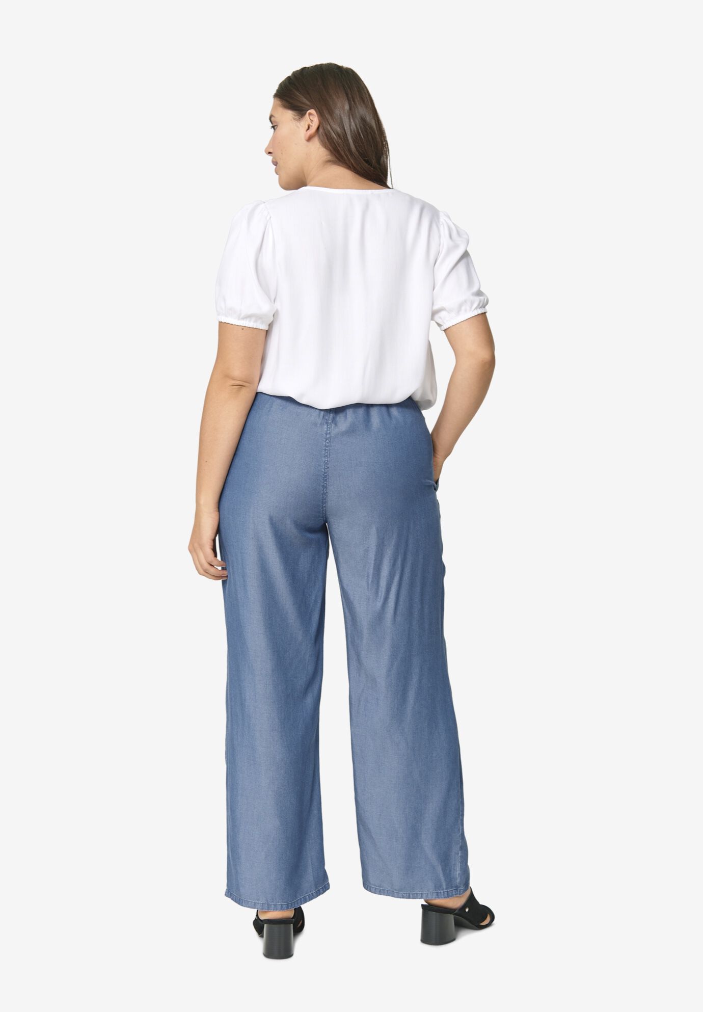 Wide Leg Elastic Waist Denim Pants, , on-hover image number 1