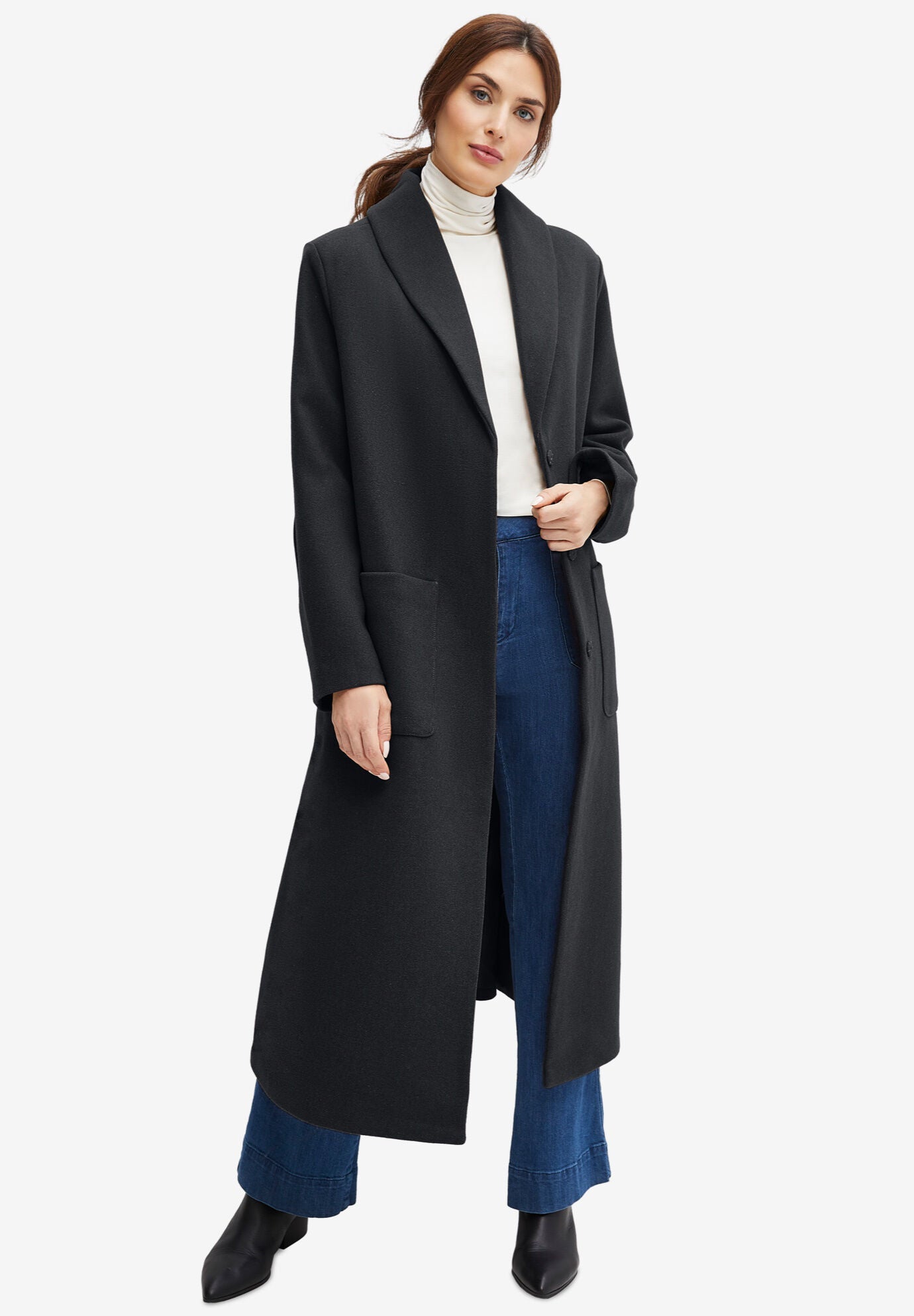 Shawl Collar Wool-Blend Coat, , on-hover image number 1