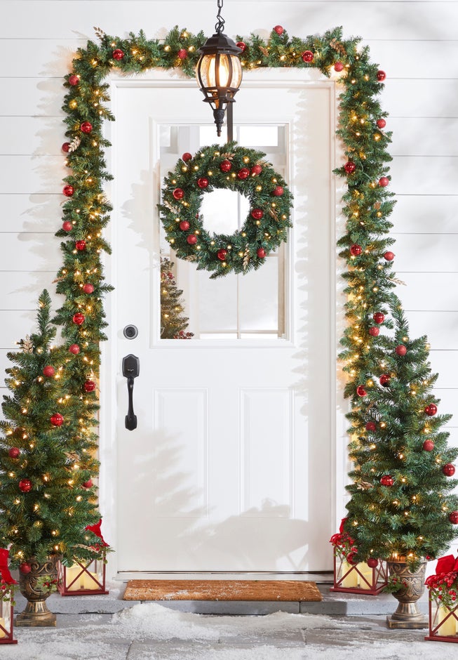 14"H Red Christmas Lantern with LED Candles image number null