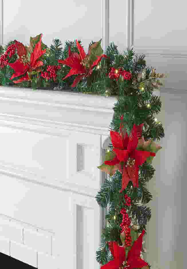 6' Pre-Lit Poinsettia Garland image number 3