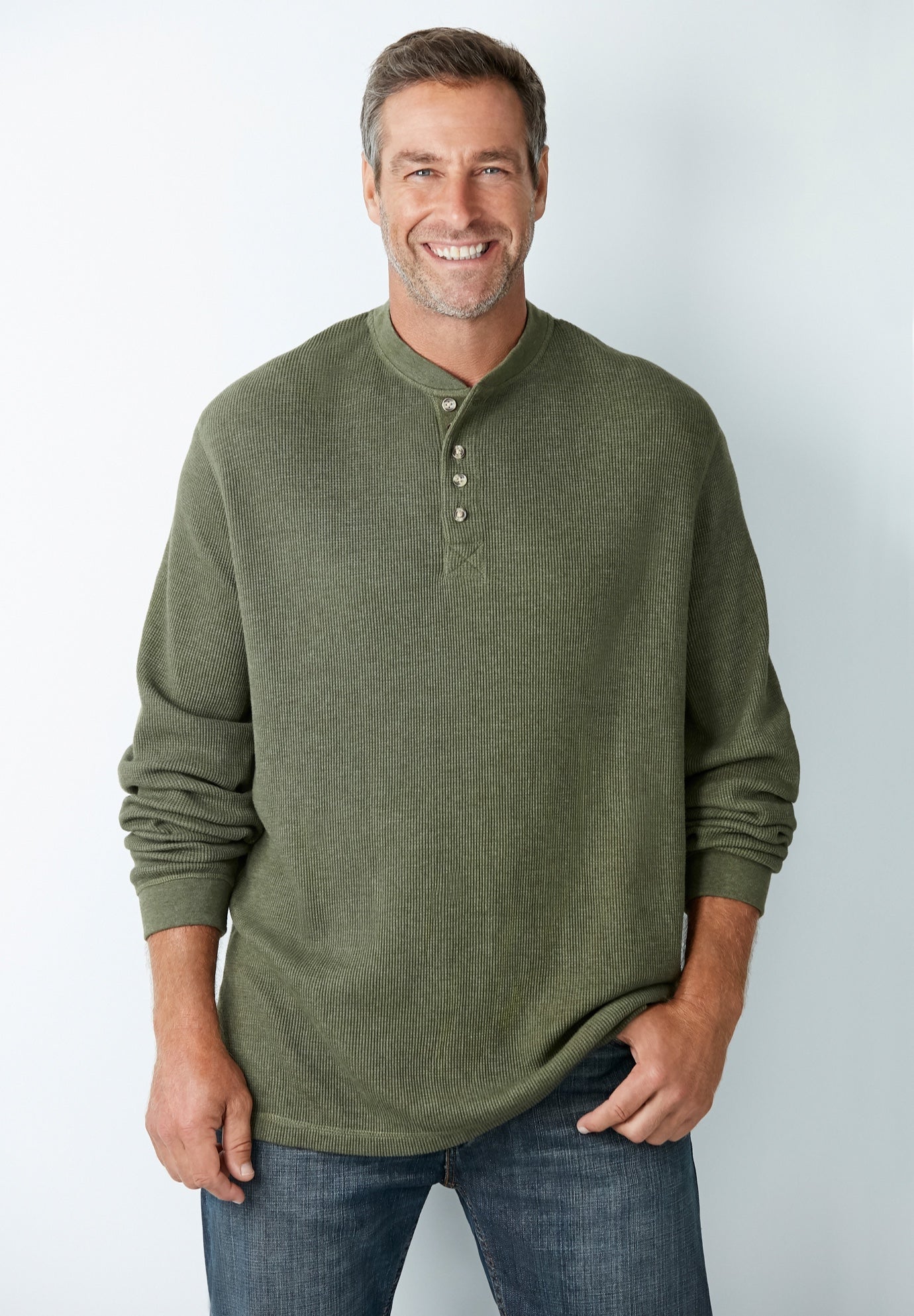 Waffle-Knit Thermal Henley Tee image number 1