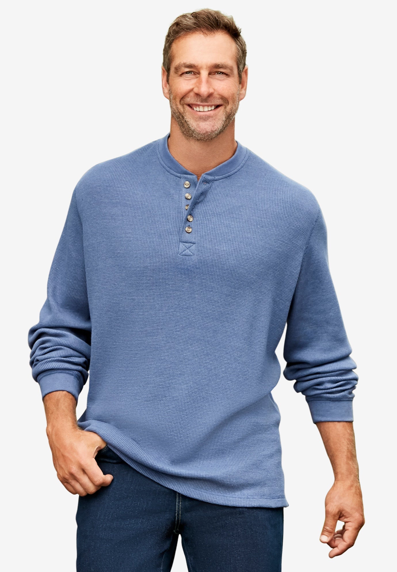 Waffle-Knit Thermal Henley Tee image number 1