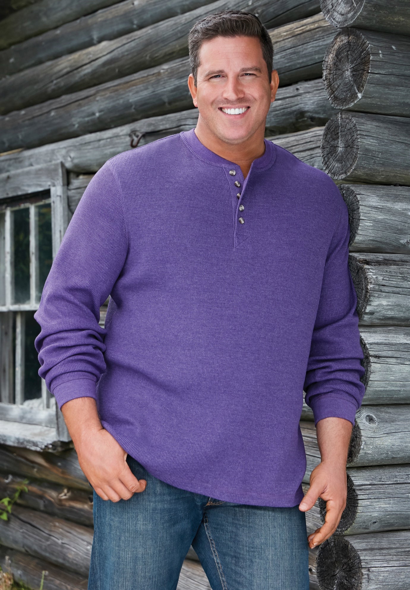 Waffle-Knit Thermal Henley Tee image number 1