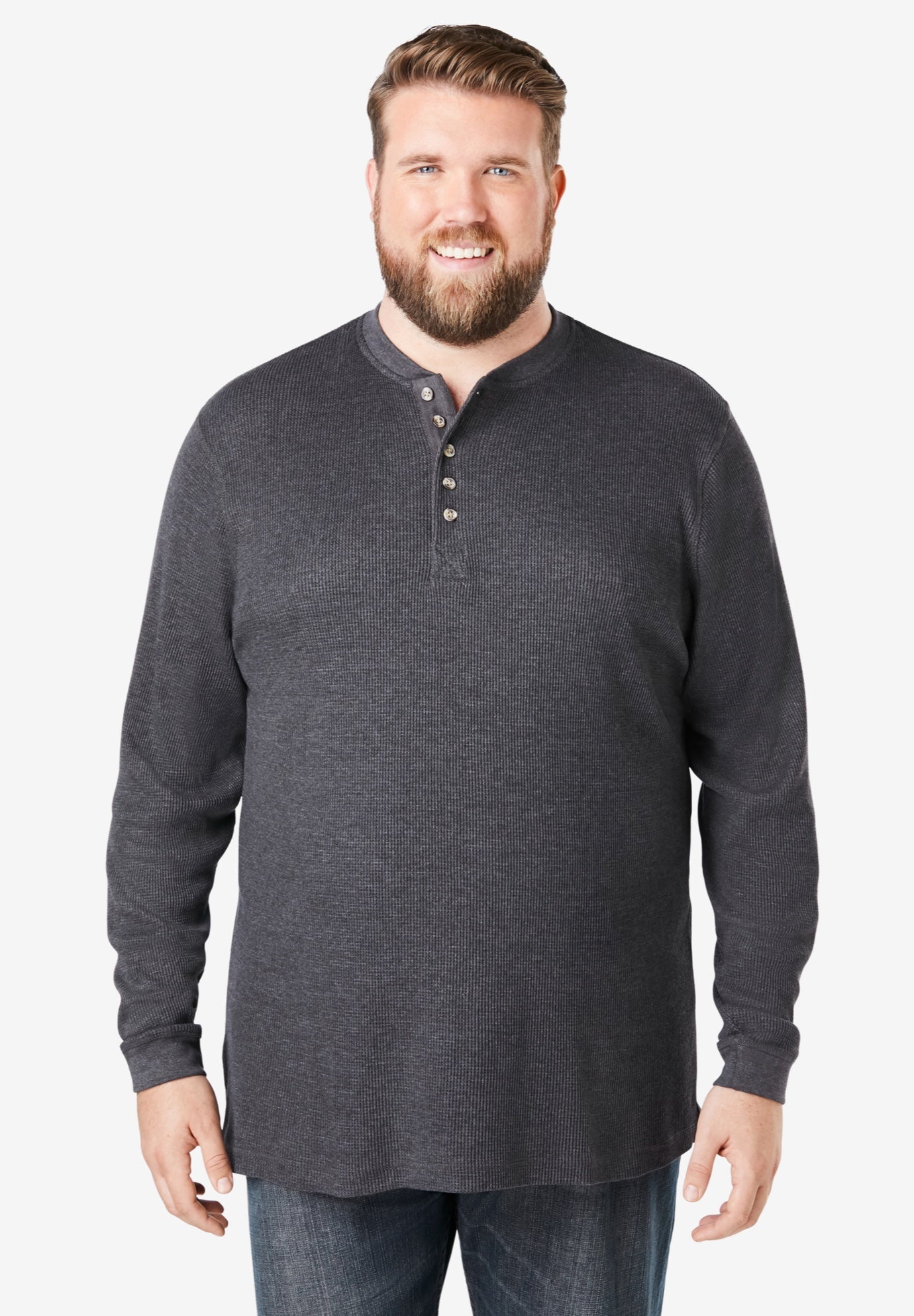 Waffle-Knit Thermal Henley Tee image number 1