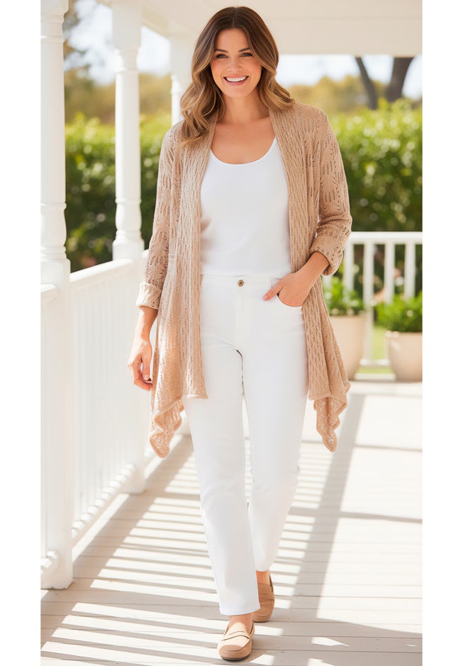 Open Front Pointelle Cardigan Sweater image number 1
