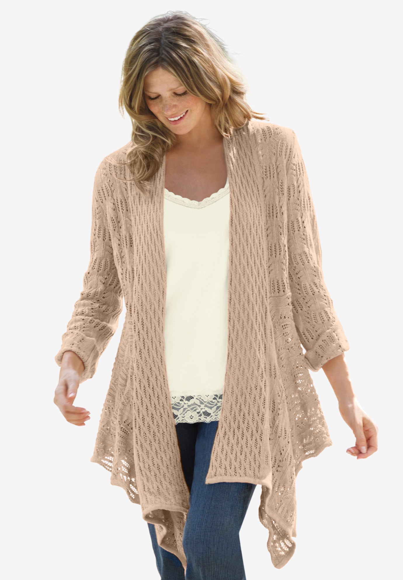 Open Front Pointelle Cardigan image number 0