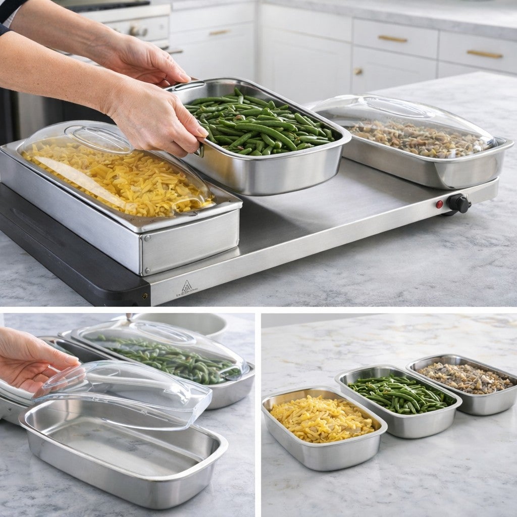 2-in-1 Triple Buffet Server & Warming Tray  image number 4
