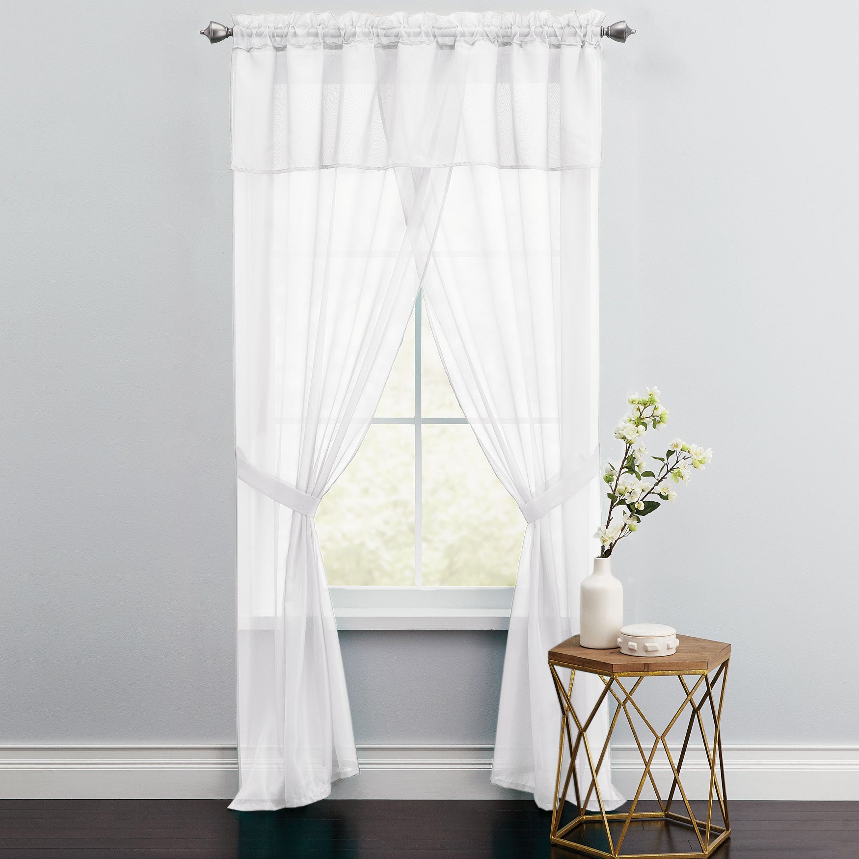 BH Studio Sheer Voile 5-Pc. One-Rod Curtain Set image number 0
