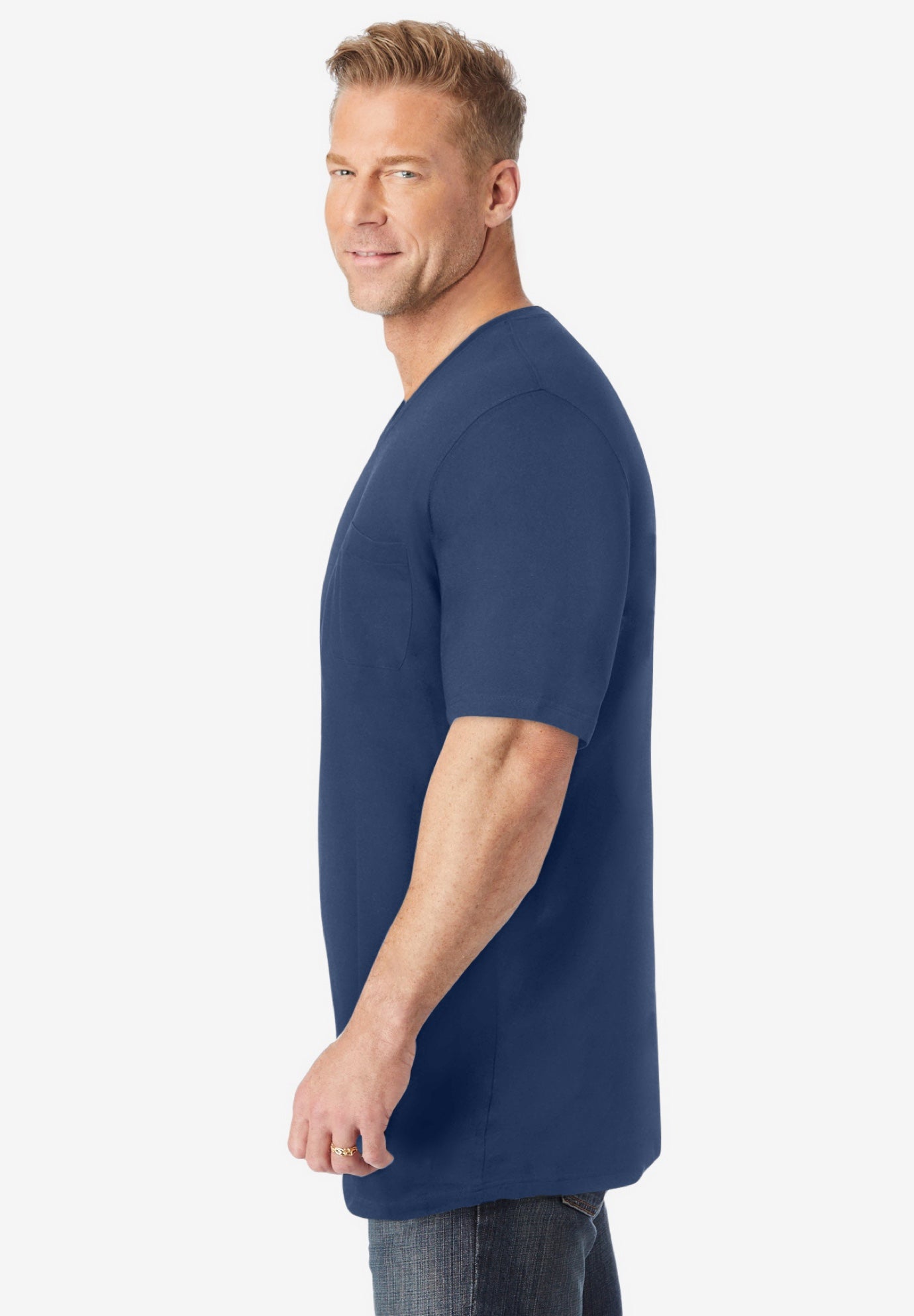 Shrink-Less&trade; Lightweight Longer-Length V-neck T-shirt image number 2