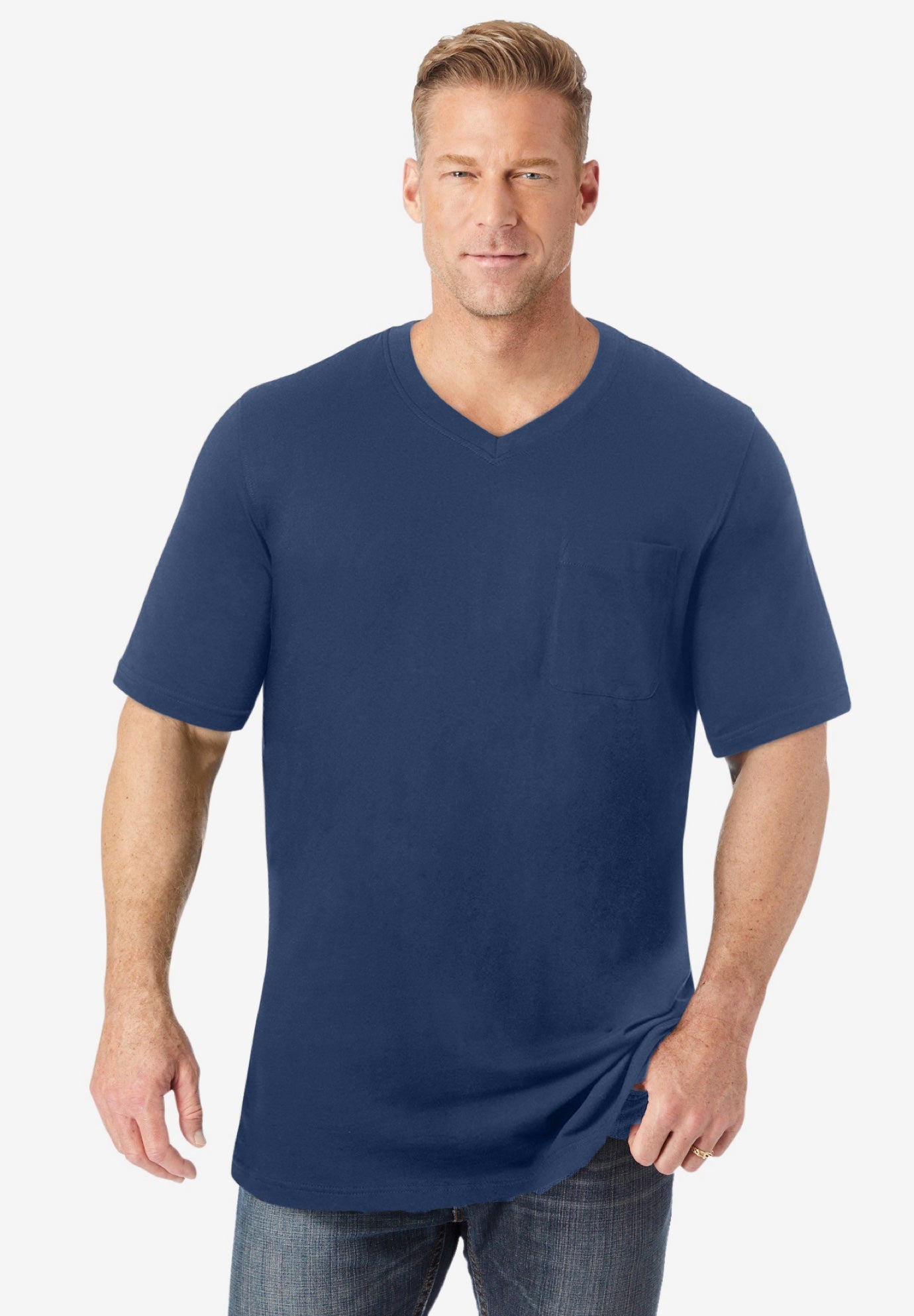 Shrink-Less&trade; Lightweight Longer-Length V-neck T-shirt image number 0
