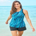 Longer-Length High-Neck Racerback Tankini Top image number null