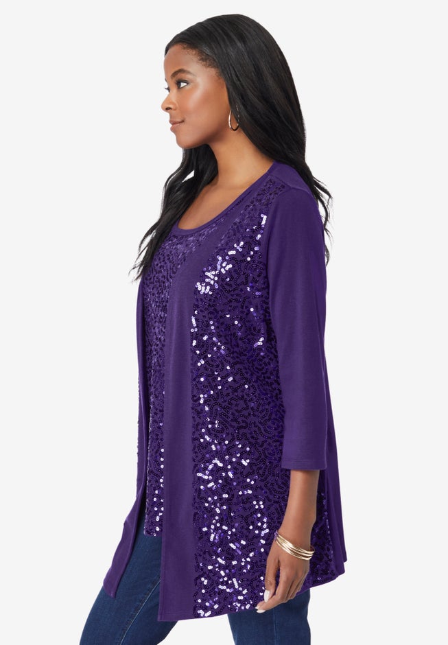 Sequin-Panelled Tank & Cardigan Set image number 2