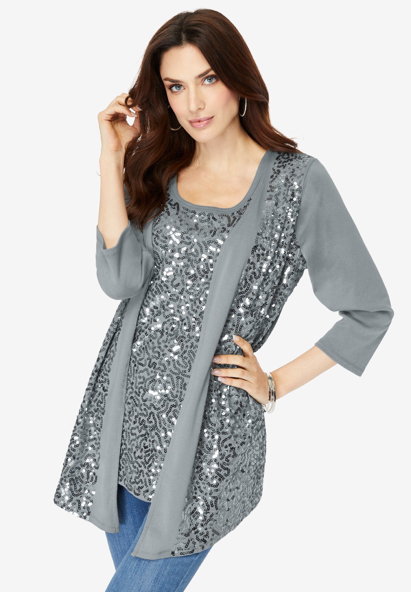 Sequin-Panelled Tank & Cardigan Set image number 0