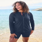 Chlorine Resistant Long-Sleeve Colorblock Swim Tee image number null