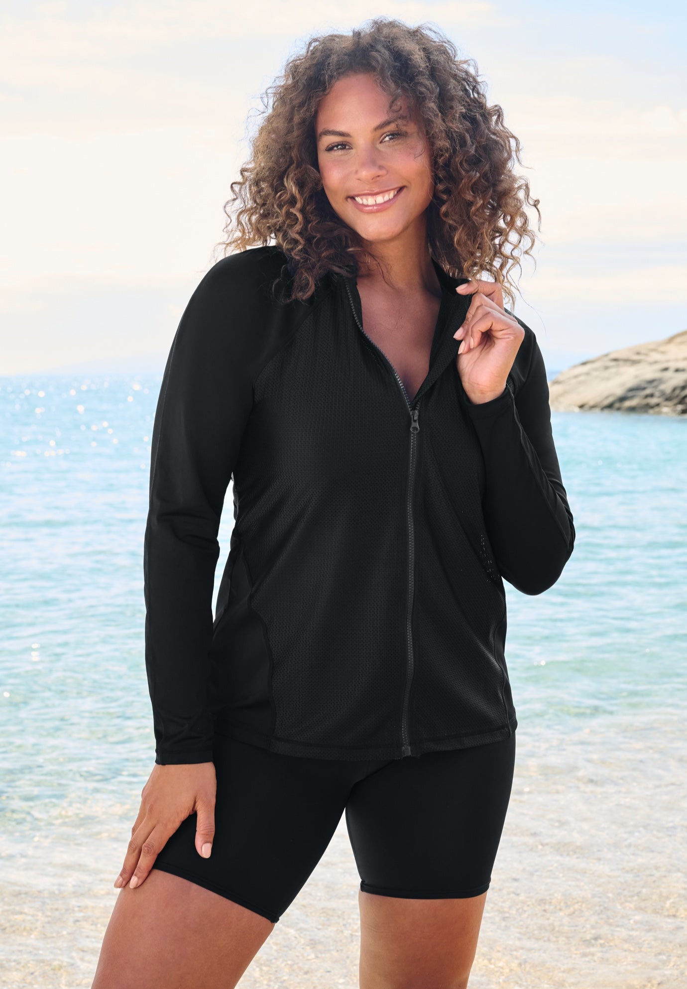 Chlorine Resistant Long-Sleeve Colorblock Swim Tee image number 0