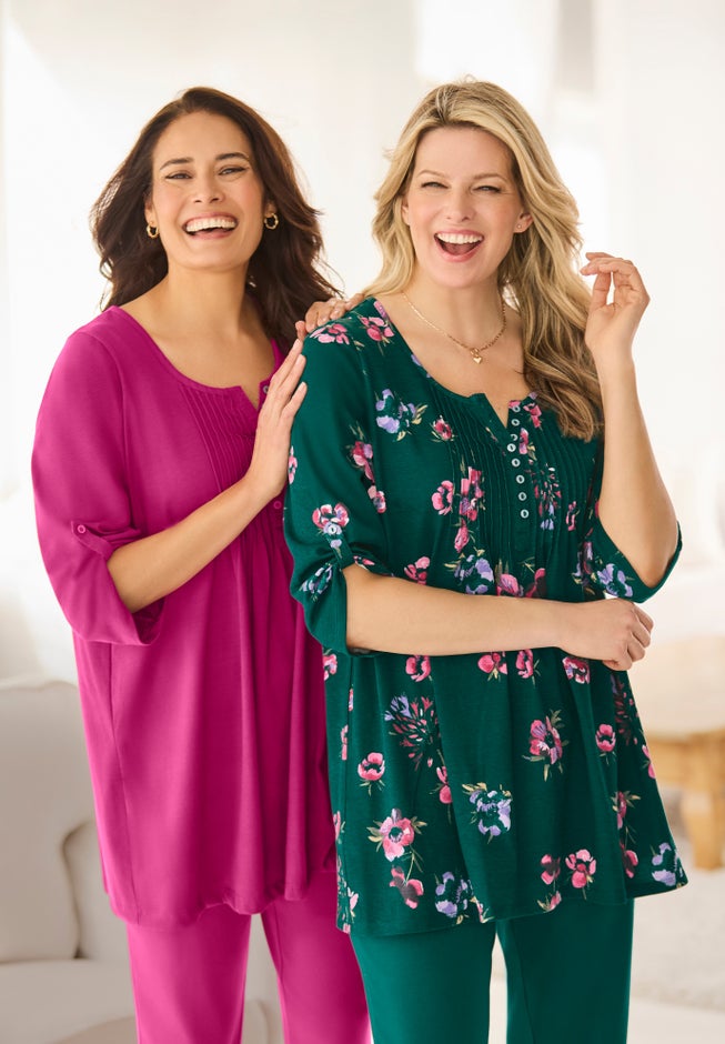 7-Day Three-Quarter Sleeve Pintucked Henley Tunic image number 8