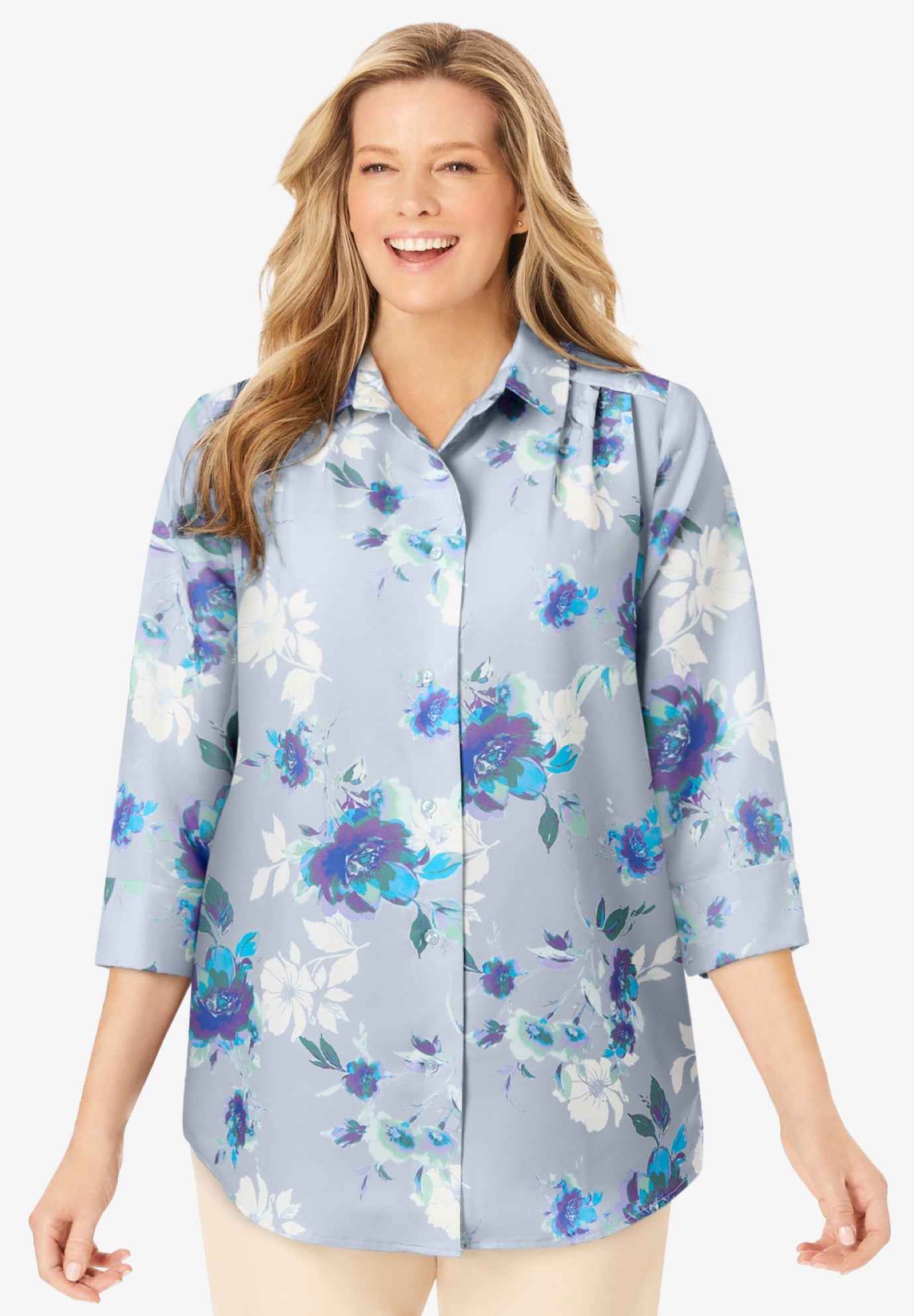 No Iron Three-Quarter Sleeve Peachskin Shirt image number 6