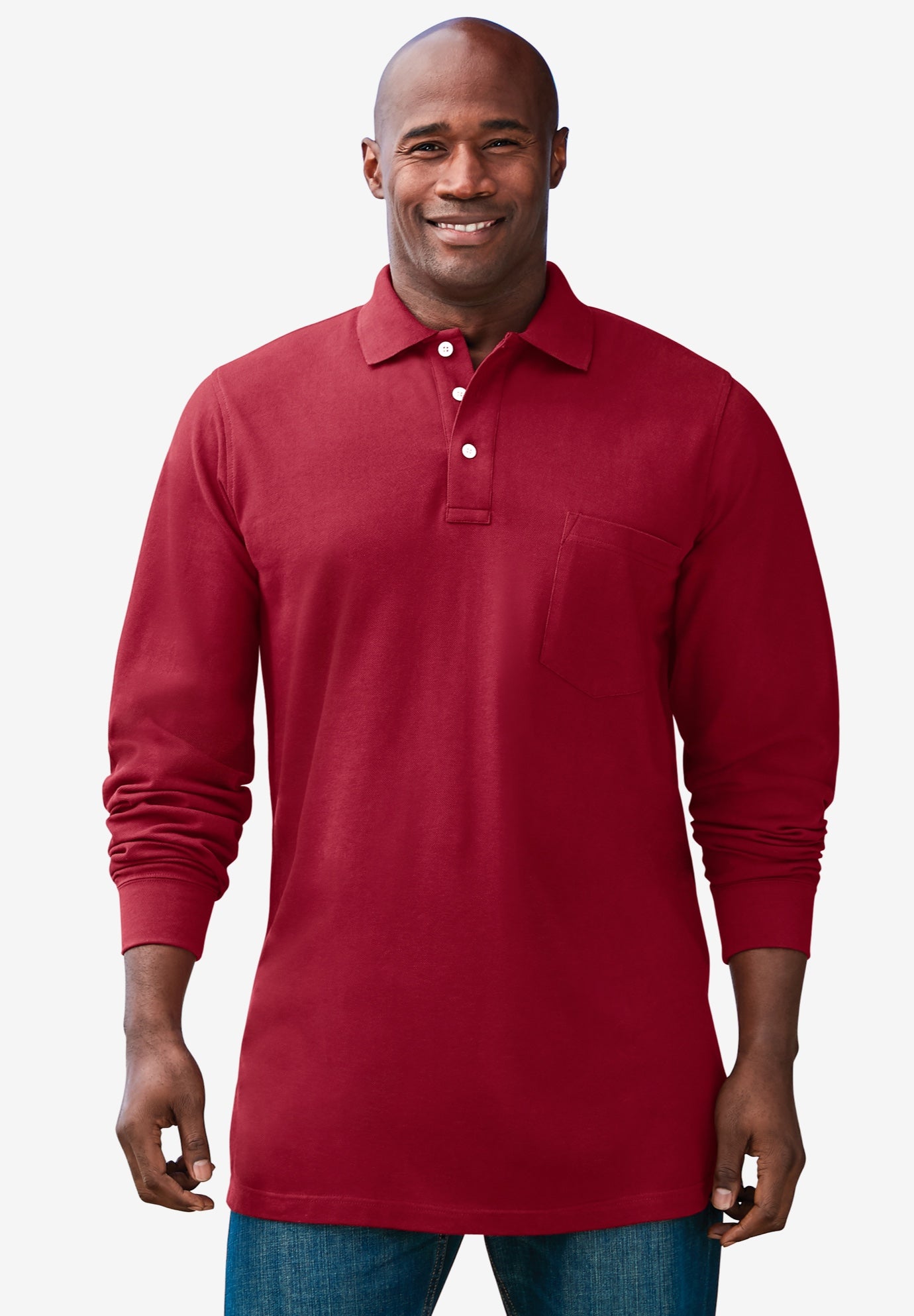 Longer-Length Long Sleeve Shrink-Less™ Cotton Polo image number 0