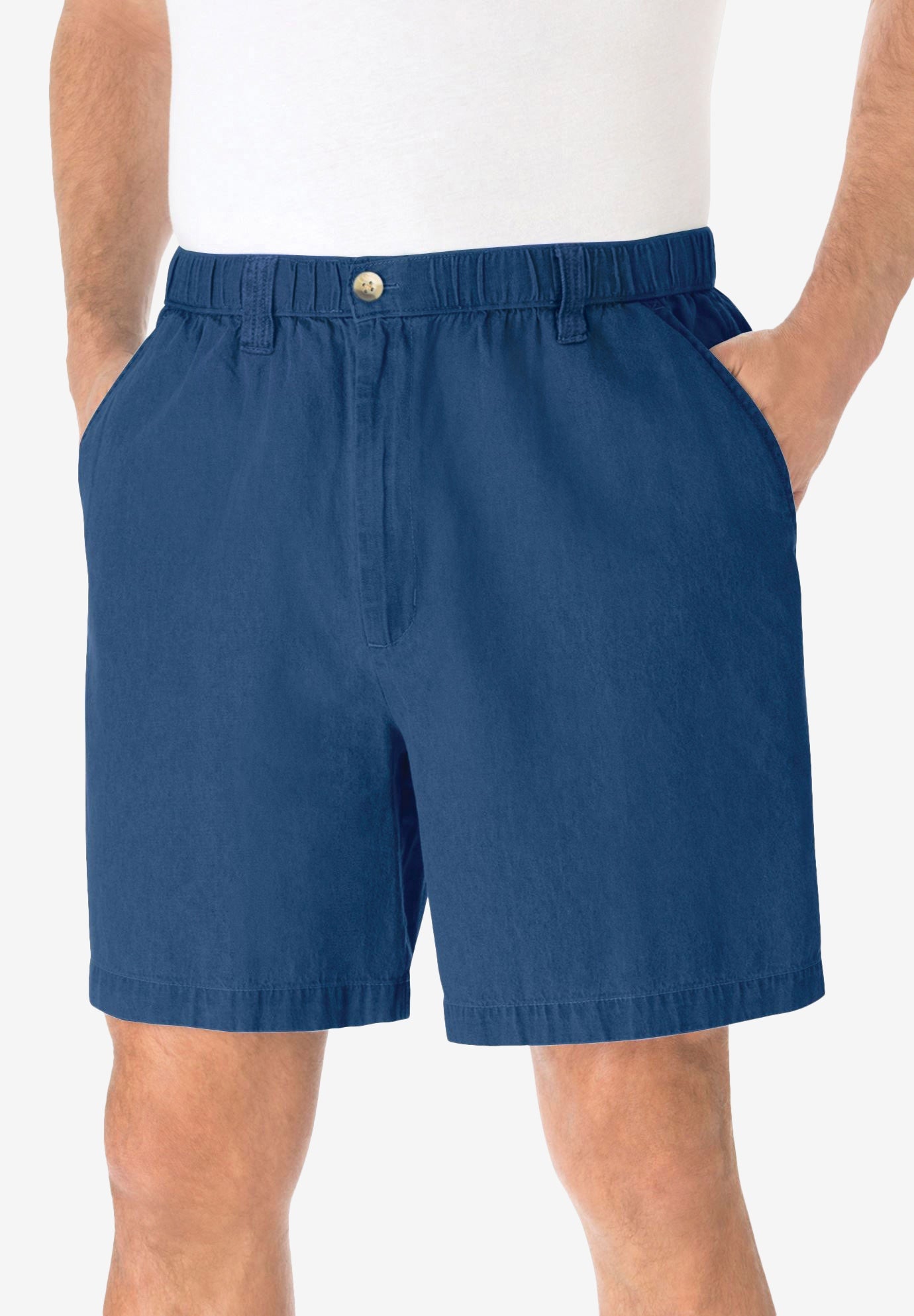 【Anyone more】Gain Roll-up Cotton Shorts Pull-On Denim Shorts with Drawcord Waistband, Stonewash