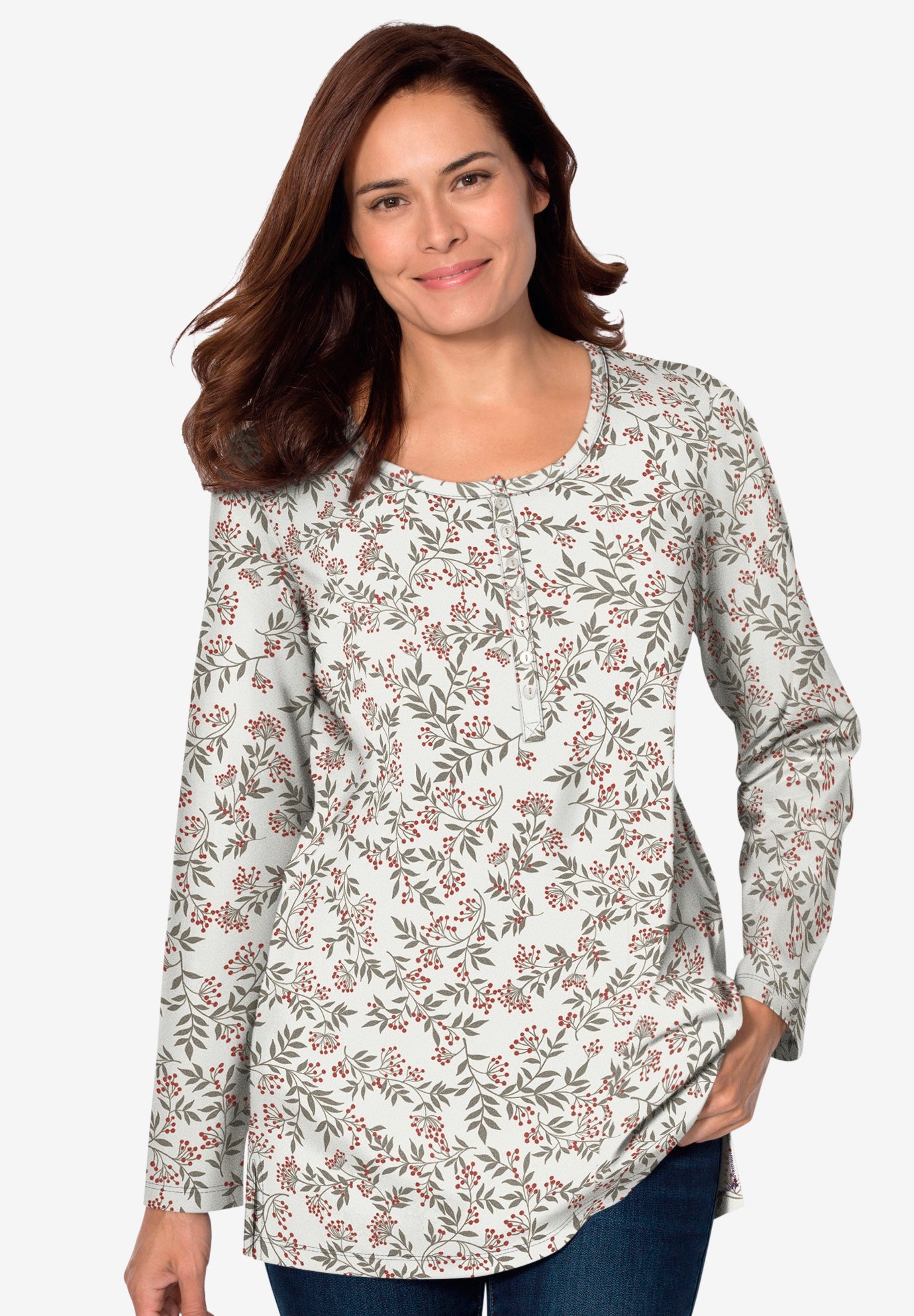 Perfect Printed Long-Sleeve Henley Tee image number 0