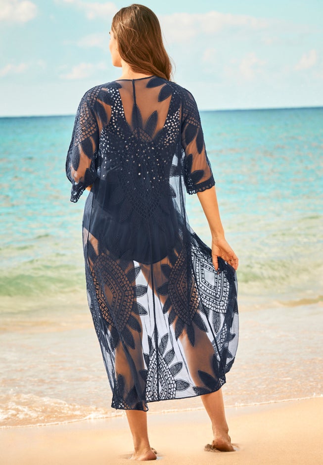Open-Front Embroidered Cover Up image number null