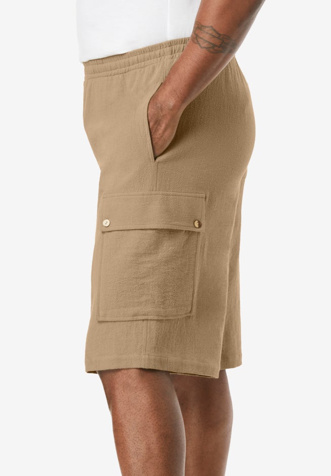 Full Elastic Waist Gauze Cargo Shorts image number 1