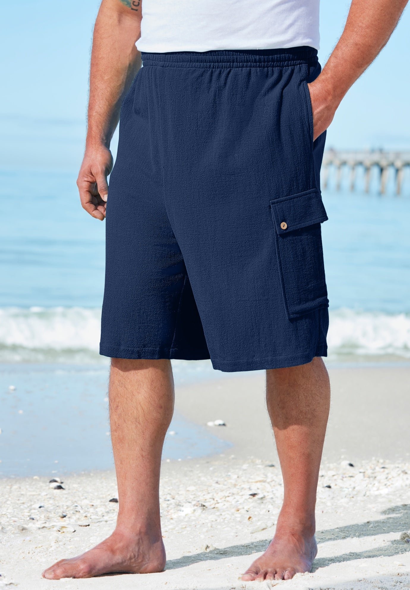 Full Elastic Waist Gauze Cargo Shorts image number 0
