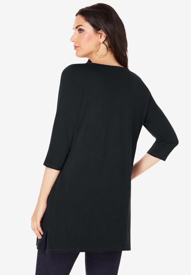 Plus Size Cotton Ultimate Boatneck Tunic with Side Slits image number 4