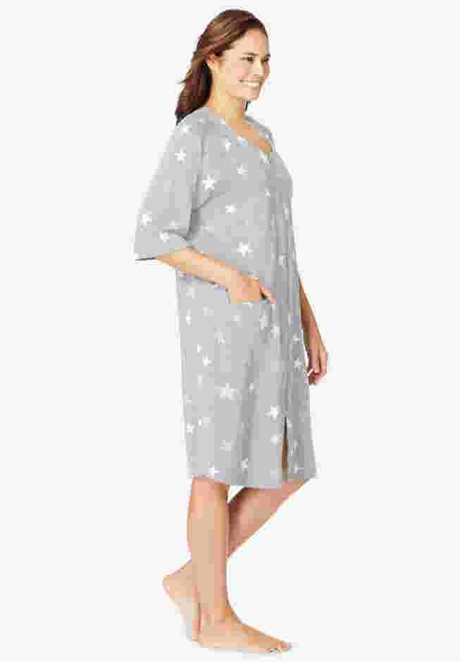 Short French Terry Zip-Front Robe image number 2