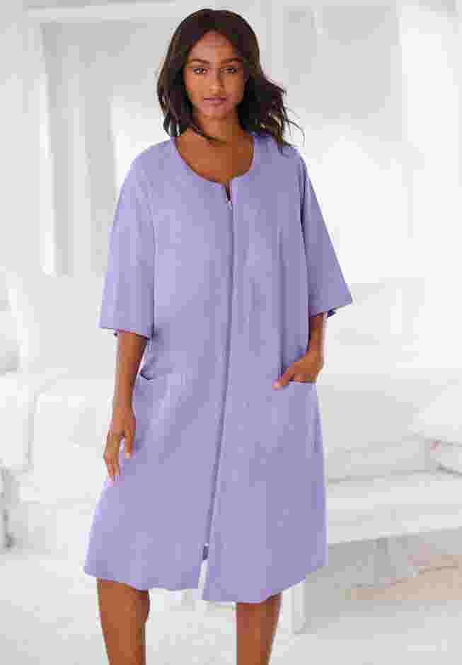 Short French Terry Zip-Front Robe image number 4